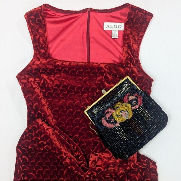 Vintage Red Velvet Cocktail Midi Dress - Picture 1 of 9